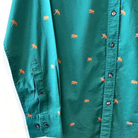 Bonobos Mens Size S Green Hockey Bear Print L/S Button Up Slim Fit Shirt Flaw - Picture 5 of 8
